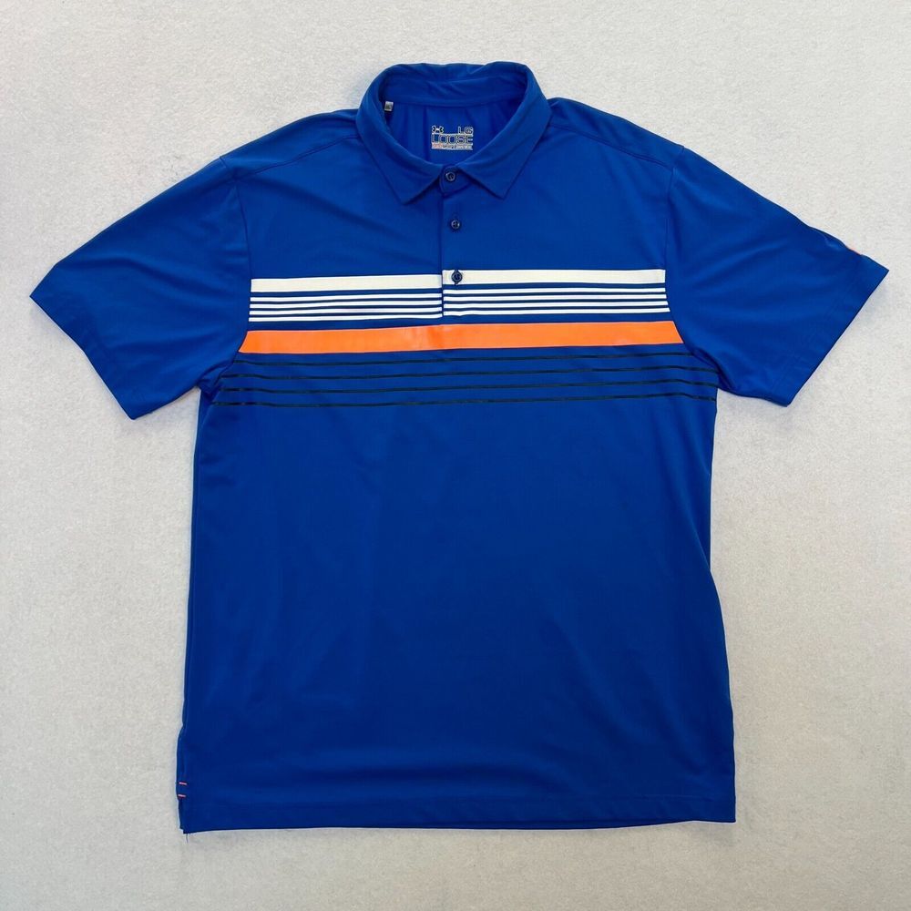 Mens Under Armour Blue Wicking Short Sleeve Golf Polo Shirt Size Large GUC